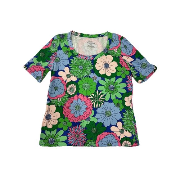 TALBOTS Tee Cotton Spandex Women's Floral Top Casual Summer Resort Everyday MP - Picture 1 of 6